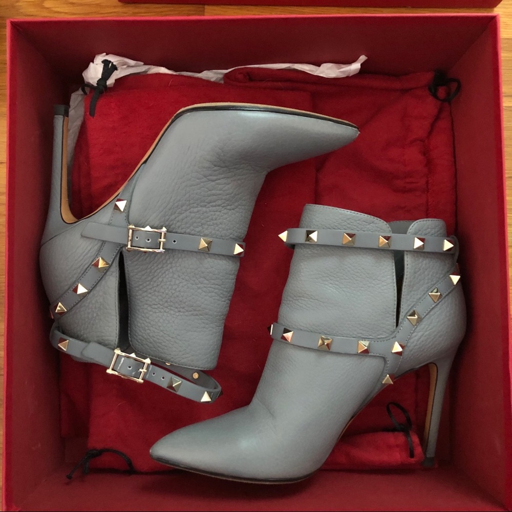 Valentino Rockstud High Heel Ankle Boot Gray 36